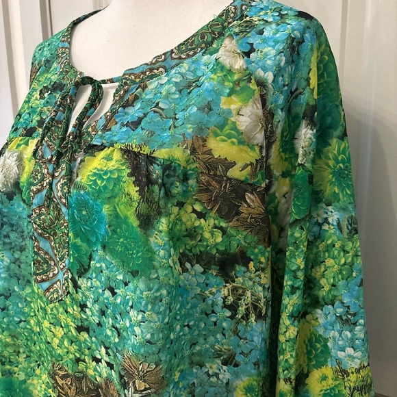 Figueroa & Flower green floral and plant patterned flowy sheer blouse size M - Picture 9 of 13